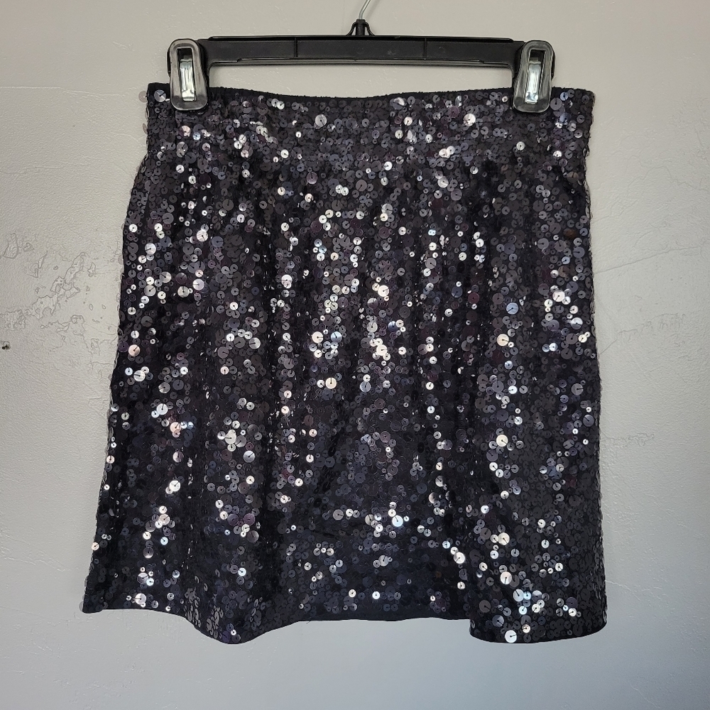 Garnet Hill Women's Sm Black Skirt Clear Sequins Shiny Date Night Cocktail Party